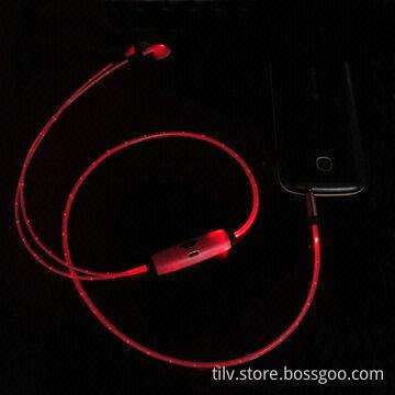 Cute Wired LED EL Light Earphone for Cellphone/3.5mm Plug, with Microphone